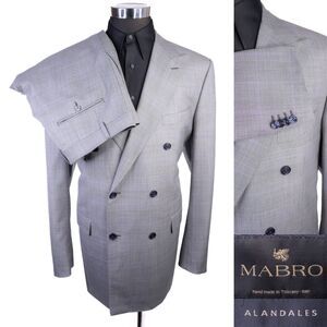 Alandales Hand Made MABRO 2-Pcs Double-Breasted Plaid Blazer Sz 48L Pants 40X35